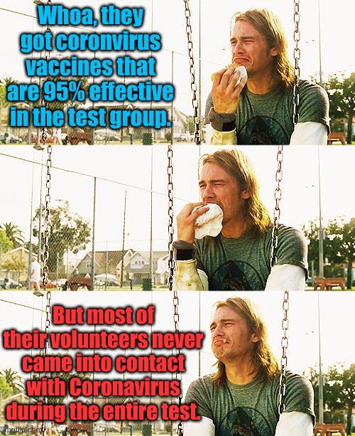 When you read the research notes, their biggest challenge was trying to expose the test subjects, most were never exposed.... | Whoa, they got coronvirus vaccines that are 95% effective in the test group. But most of their volunteers never came into contact with Coronavirus during the entire test. | image tagged in james franco | made w/ Imgflip meme maker