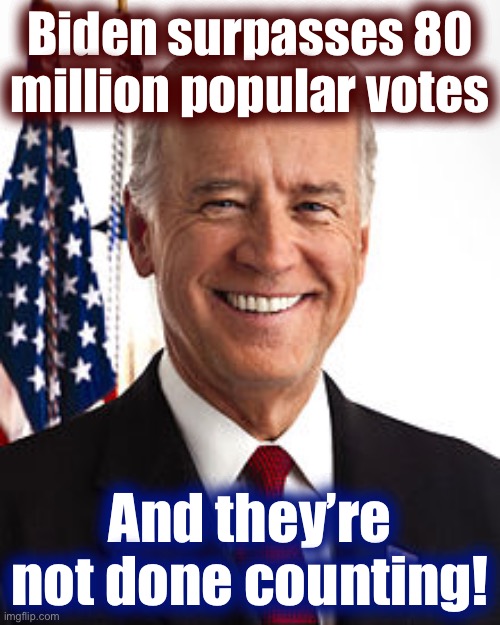 [With 98% of precincts nationwide reporting.] | Biden surpasses 80 million popular votes; And they’re not done counting! | image tagged in memes,joe biden,election 2020,2020 elections,popular vote,biden | made w/ Imgflip meme maker