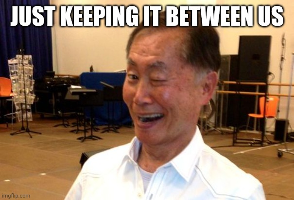 Winking George Takei | JUST KEEPING IT BETWEEN US | image tagged in winking george takei | made w/ Imgflip meme maker