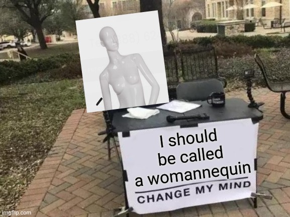 Boooobs :) | I should be called a womannequin | image tagged in memes,change my mind | made w/ Imgflip meme maker