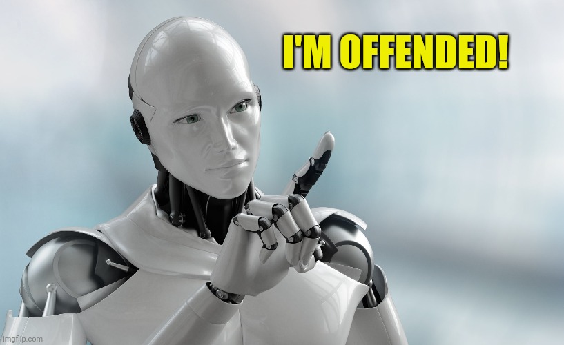 Robot pointing | I'M OFFENDED! | image tagged in robot pointing | made w/ Imgflip meme maker