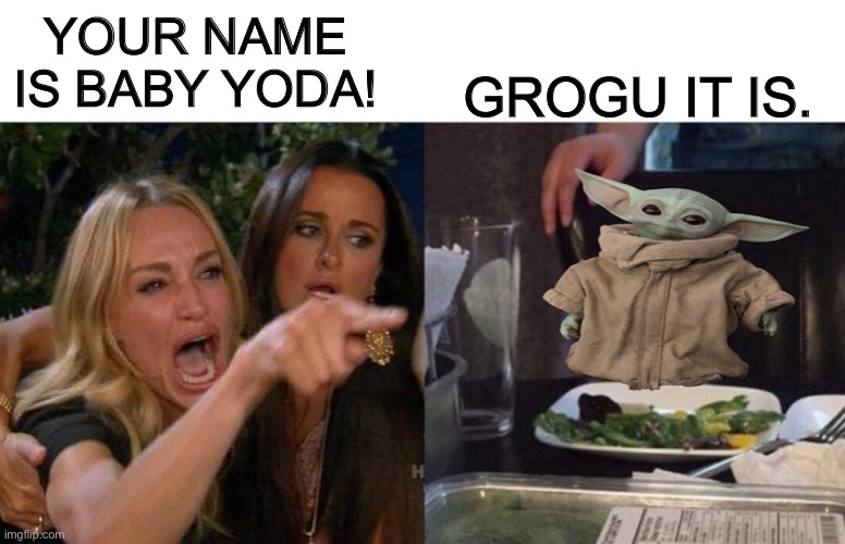 Baby Yoda vs. Grogu | YOUR NAME IS BABY YODA! GROGU IT IS. | image tagged in grogu,baby yoda,the mandalorian | made w/ Imgflip meme maker