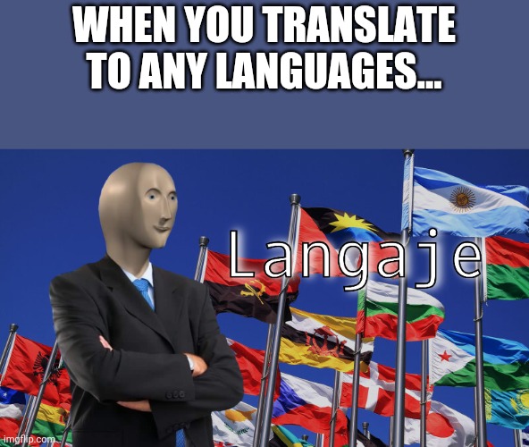 Expert Translator! | WHEN YOU TRANSLATE TO ANY LANGUAGES... | image tagged in meme man langaje,memes,stonks,meme man | made w/ Imgflip meme maker