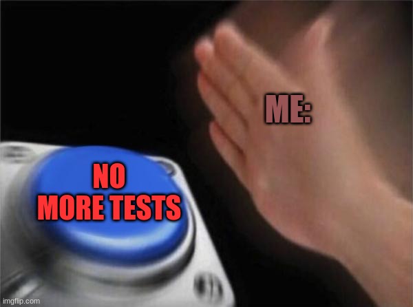 Blank Nut Button | ME:; NO MORE TESTS | image tagged in memes,blank nut button | made w/ Imgflip meme maker