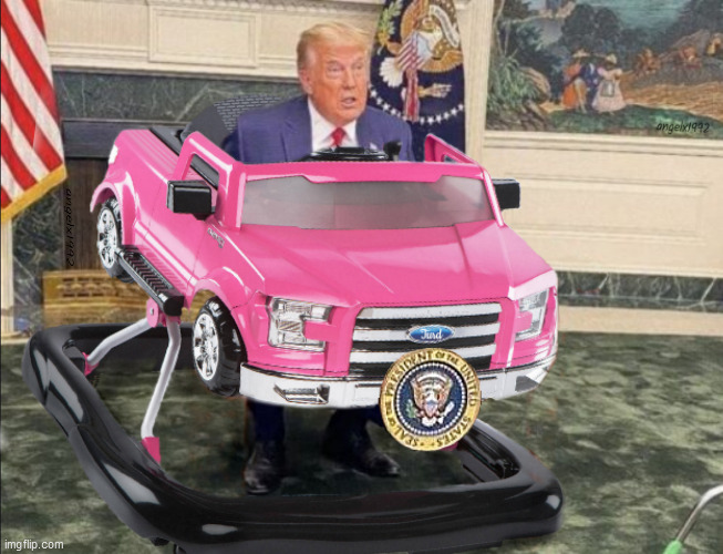 cruisin and losin | image tagged in diaper donald,truck,baby donald,baby walker,trump,baby trump | made w/ Imgflip meme maker