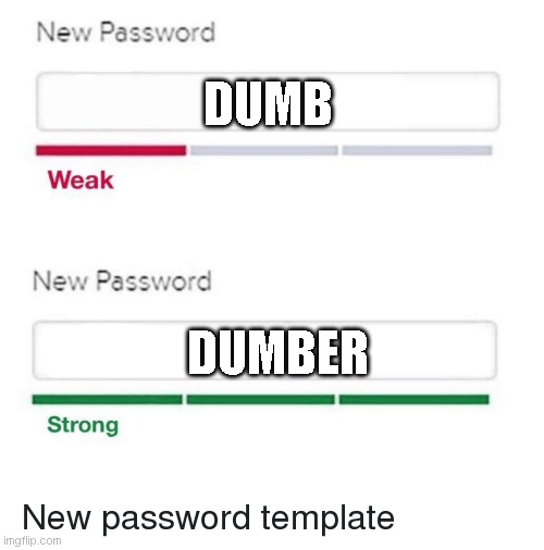 thing | DUMB; DUMBER | image tagged in password meme | made w/ Imgflip meme maker