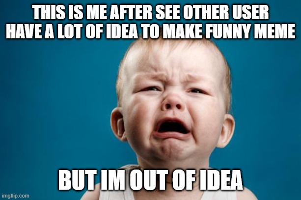 BABY CRYING |  THIS IS ME AFTER SEE OTHER USER HAVE A LOT OF IDEA TO MAKE FUNNY MEME; BUT IM OUT OF IDEA | image tagged in baby crying | made w/ Imgflip meme maker