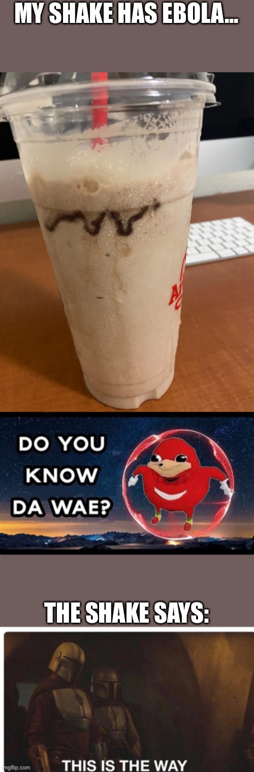 “You have to have Ebola to know da wae” | MY SHAKE HAS EBOLA... THE SHAKE SAYS: | image tagged in memes,funny,shake,ebola,do you know da wae,this is the way | made w/ Imgflip meme maker