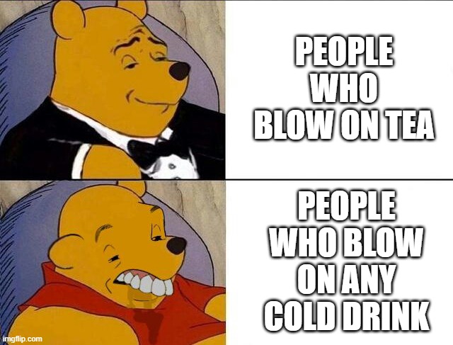 Winnie the Pooh | PEOPLE WHO BLOW ON TEA; PEOPLE WHO BLOW ON ANY COLD DRINK | image tagged in winnie the pooh | made w/ Imgflip meme maker