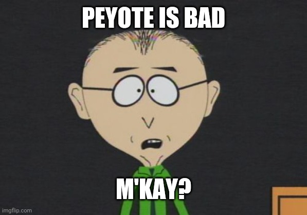 Mr Mackey Meme | PEYOTE IS BAD M'KAY? | image tagged in memes,mr mackey | made w/ Imgflip meme maker