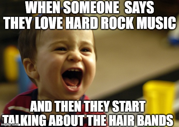 Hard Rock | WHEN SOMEONE  SAYS THEY LOVE HARD ROCK MUSIC; AND THEN THEY START TALKING ABOUT THE HAIR BANDS | image tagged in music,rock and roll,rock music | made w/ Imgflip meme maker