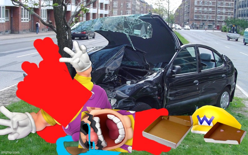 Wario dies in a car crash after getting scammed at pizza hut.mp3 | image tagged in car crash | made w/ Imgflip meme maker