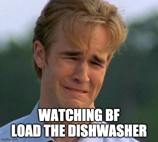 1990s First World Problems Meme | WATCHING BF LOAD THE DISHWASHER | image tagged in memes,1990s first world problems | made w/ Imgflip meme maker