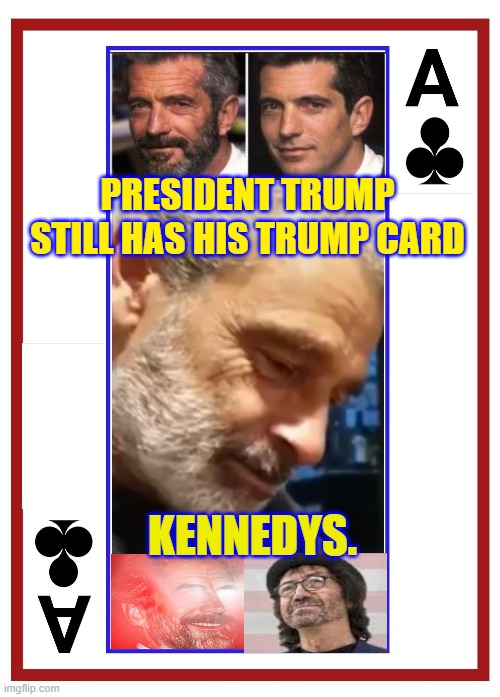 Trump card kennedy | PRESIDENT TRUMP STILL HAS HIS TRUMP CARD; KENNEDYS. | image tagged in trump,kennedy,2020,jr,card | made w/ Imgflip meme maker