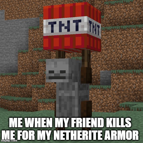 Tnt yeeter | ME WHEN MY FRIEND KILLS ME FOR MY NETHERITE ARMOR | image tagged in tnt yeeter | made w/ Imgflip meme maker