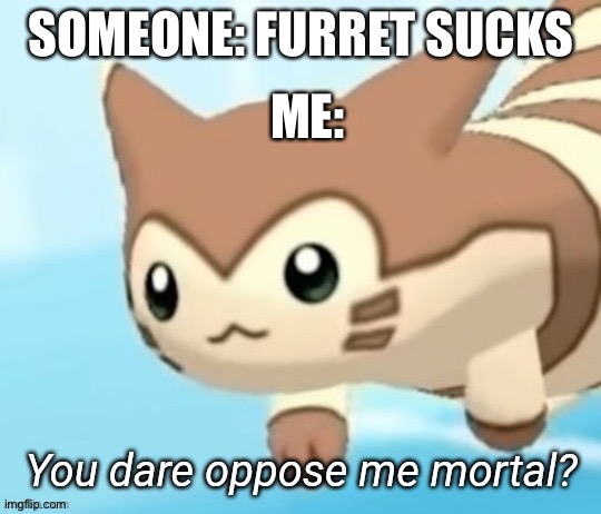 You dare oppose me mortal | SOMEONE: FURRET SUCKS; ME: | image tagged in furret you dare oppose me mortal | made w/ Imgflip meme maker