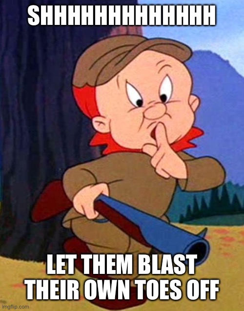 Elmer Fudd | SHHHHHHHHHHHHH LET THEM BLAST THEIR OWN TOES OFF | image tagged in elmer fudd | made w/ Imgflip meme maker