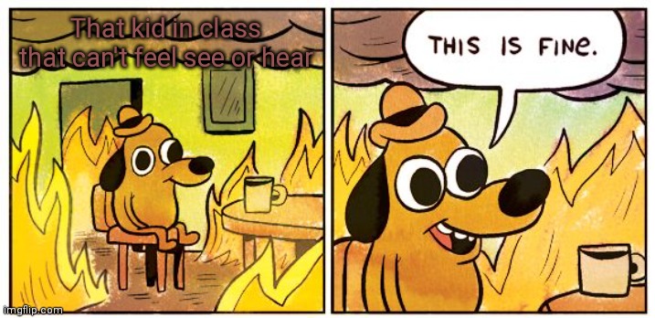 This Is Fine | That kid in class that can't feel see or hear | image tagged in memes,this is fine | made w/ Imgflip meme maker