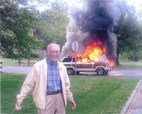 Grandpa burning car Blank Meme Template