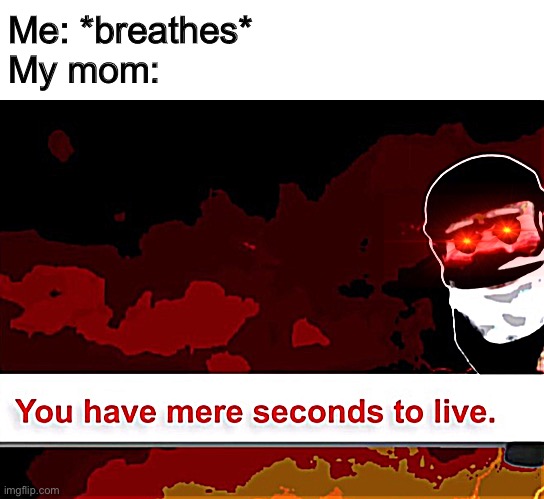 :’D | Me: *breathes*
My mom: | image tagged in you have mere seconds to live | made w/ Imgflip meme maker