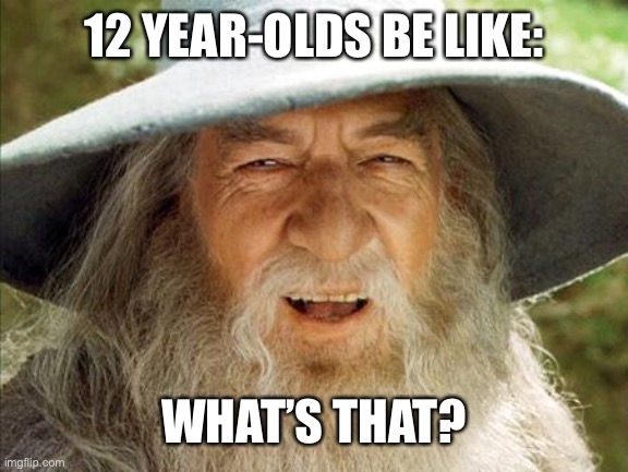 A Wizard Is Never Late | 12 YEAR-OLDS BE LIKE: WHAT’S THAT? | image tagged in a wizard is never late | made w/ Imgflip meme maker