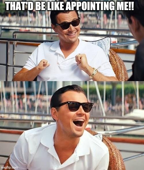 Leonardo Dicaprio Wolf Of Wall Street Meme | THAT'D BE LIKE APPOINTING ME!! | image tagged in memes,leonardo dicaprio wolf of wall street | made w/ Imgflip meme maker