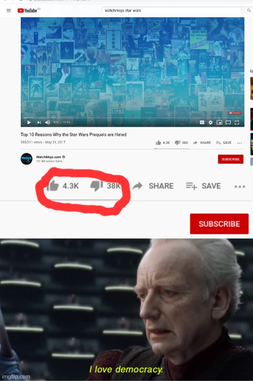 i love democracy | image tagged in i love democracy,star wars prequels | made w/ Imgflip meme maker