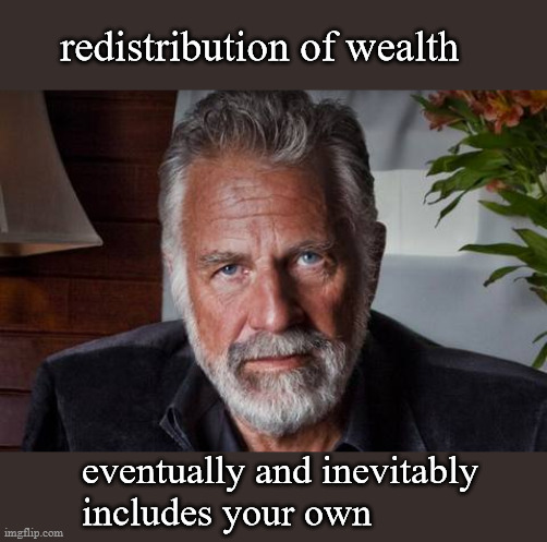 redistribution of wealth eventually, inevitably includes your own | redistribution of wealth; eventually and inevitably
includes your own | image tagged in serious | made w/ Imgflip meme maker