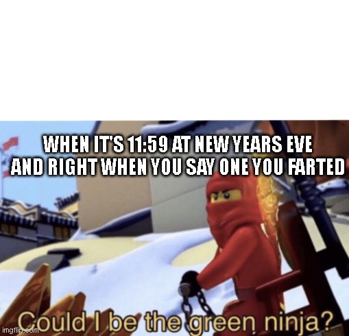 New Years fart |  WHEN IT'S 11:59 AT NEW YEARS EVE AND RIGHT WHEN YOU SAY ONE YOU FARTED | image tagged in could i be the green ninja | made w/ Imgflip meme maker