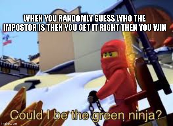 Guessing in among us be like | WHEN YOU RANDOMLY GUESS WHO THE IMPOSTOR IS THEN YOU GET IT RIGHT THEN YOU WIN | image tagged in could i be the green ninja | made w/ Imgflip meme maker