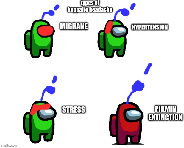 types of koppaite headaches | types of
koppaite headache; PIKMIN
EXTINCTION | image tagged in where it hurts among us edition,pikmin | made w/ Imgflip meme maker