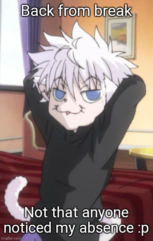 Killua | Back from break; Not that anyone noticed my absence :p | image tagged in killua | made w/ Imgflip meme maker