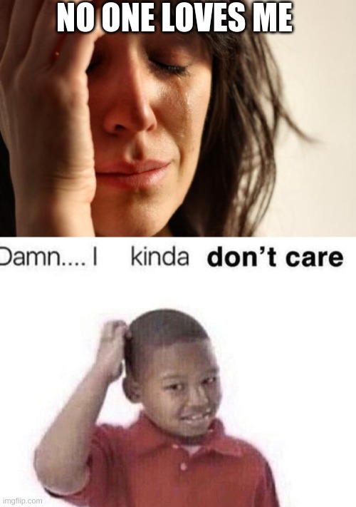 NO ONE LOVES ME | image tagged in memes,first world problems,damn i kinda dont care | made w/ Imgflip meme maker
