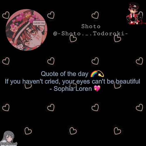 shoto 4 | Quote of the day 🌈💫
If you haven't cried, your eyes can't be beautiful
    - Sophia Loren 💖 | image tagged in shoto 4 | made w/ Imgflip meme maker