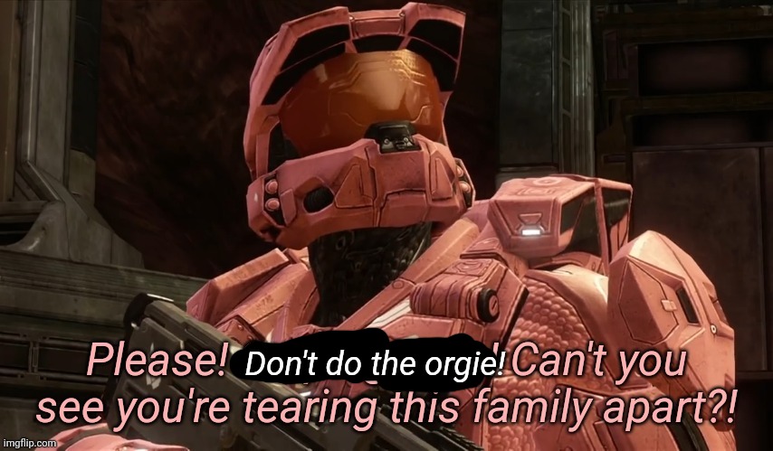 Stop your activities | Don't do the orgie! | image tagged in please stop fighting can't you see you're tearing this family ap | made w/ Imgflip meme maker