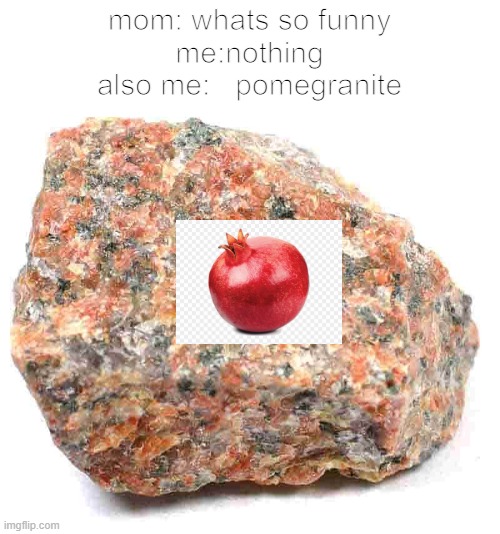 dumy meme 1 | mom: whats so funny
me:nothing
also me:   pomegranite | image tagged in granite | made w/ Imgflip meme maker