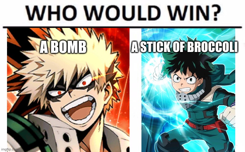 Who Would Win? | A BOMB; A STICK OF BROCCOLI | image tagged in memes,who would win | made w/ Imgflip meme maker