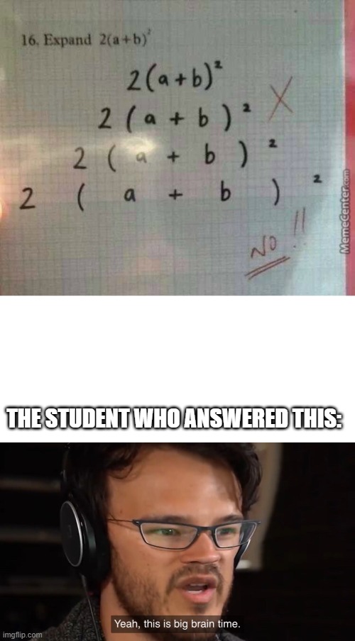 That's not how you expand an algebraic expression! | THE STUDENT WHO ANSWERED THIS: | image tagged in yeah this is big brain time | made w/ Imgflip meme maker