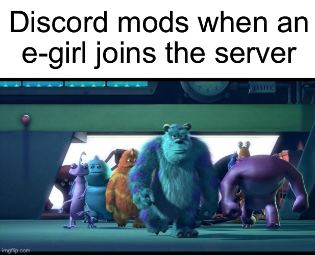 Discord Mods | Discord mods when an e-girl joins the server | image tagged in blank white template,sullivan walking,discord mods,discord,funny,memes | made w/ Imgflip meme maker