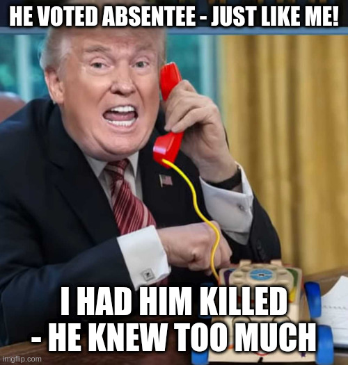 it stops being fun after a while | HE VOTED ABSENTEE - JUST LIKE ME! I HAD HIM KILLED - HE KNEW TOO MUCH | image tagged in i'm the president,whars muhgun | made w/ Imgflip meme maker
