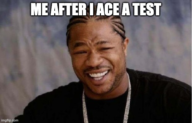 Yo Dawg Heard You Meme | ME AFTER I ACE A TEST | image tagged in memes,yo dawg heard you | made w/ Imgflip meme maker