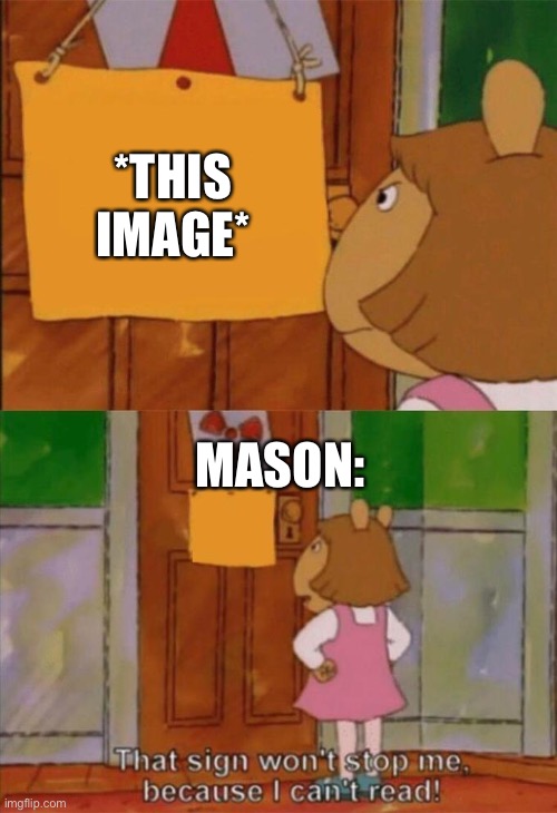 I can’t read. | MASON: *THIS IMAGE* | image tagged in i can t read | made w/ Imgflip meme maker