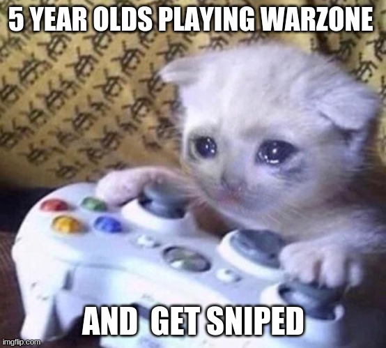 Sad Gamer Cat | 5 YEAR OLDS PLAYING WARZONE; AND  GET SNIPED | image tagged in sad gamer cat | made w/ Imgflip meme maker