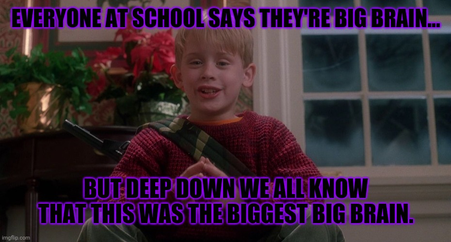 Jesus! | EVERYONE AT SCHOOL SAYS THEY'RE BIG BRAIN... BUT DEEP DOWN WE ALL KNOW THAT THIS WAS THE BIGGEST BIG BRAIN. | image tagged in home alone | made w/ Imgflip meme maker