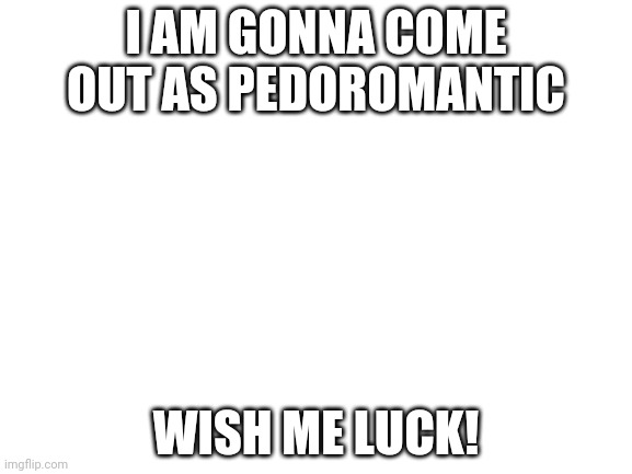 Coming out to my family! | I AM GONNA COME OUT AS PEDOROMANTIC; WISH ME LUCK! | image tagged in blank white template | made w/ Imgflip meme maker