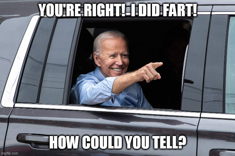 Joe Biden Cool | YOU'RE RIGHT!  I DID FART! HOW COULD YOU TELL? | image tagged in joe biden cool | made w/ Imgflip meme maker