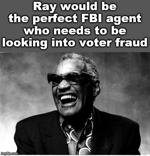 The FBI seems to be blind when it comes to real issues but are right there for fake nooses. | Ray would be the perfect FBI agent who needs to be looking into voter fraud | image tagged in ray charles,political meme | made w/ Imgflip meme maker