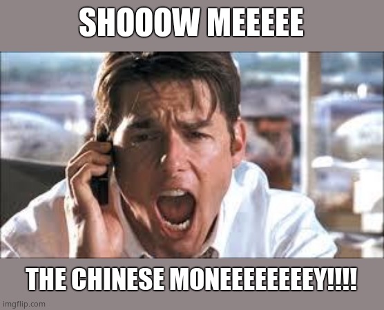 Show me the money | SHOOOW MEEEEE THE CHINESE MONEEEEEEEEY!!!! | image tagged in show me the money | made w/ Imgflip meme maker