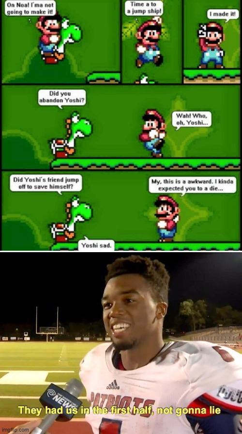 gosh! now thats what i call a yoshi awkward comic! | image tagged in they had us in the first half,yoshi,super mario world,nintendo,comics | made w/ Imgflip meme maker
