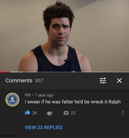 Woah there FBI! That was not part of your own law, I'm pretty sure he won't be wreck it Ralph if he was fatter | image tagged in funny | made w/ Imgflip meme maker